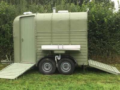 Glamping by the red phone box Converted Horse Trailer, Horse Box Conversion, Berkshire Pigs, Horse Box, Luxurious Showers, Red Tractor, Phone Box, Bell Tent, Composting Toilet