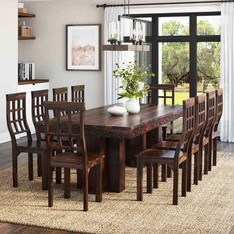 Picture of Dallas Ranch Rustic Solid Wood Double Pedestal Dining Table Set 10 Person Dining Table, 12 Seater Dining Table, Modern Wood Dining Chair, 10 Seater Dining Table, Rustic Bedside Table, Double Pedestal Dining Table, Wood Bedroom Sets, Dining Table Dimensions, Perfume Display