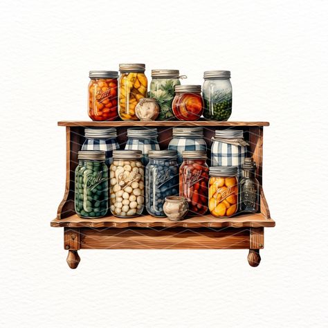 Can Clipart, Jar Clipart, Food Art Painting, Seasonal Vegetables, Pickle Jar, Food Clipart, Kitchen Spices, Pickle Jars, Autumn Halloween