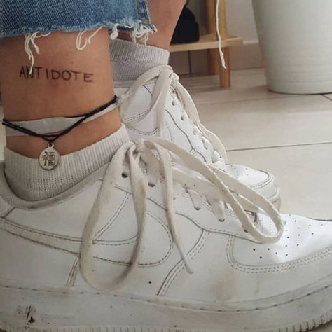 Antidote tattoo Antidote Tattoo, Aesthetic Tattoo Ideas, 15 Aesthetic, The Best Aesthetic, Best Aesthetic, Sneakers And Socks, Classy Tattoos, Aesthetic Tattoo, Nike Air Force Ones