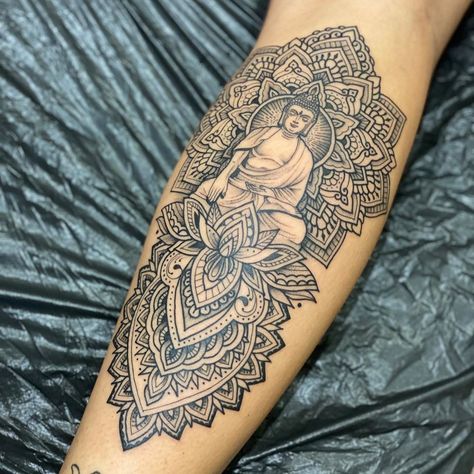 Buddha Mandala Tattoo, Buddhist Tattoo Sleeve, Buddhism Tattoo, Buddha Tattoo Sleeve, Buddha Tattoo Ideas, Mandala Buddha, Word Tattoo Ideas, Buddha Mandala, Buddhist Tattoo