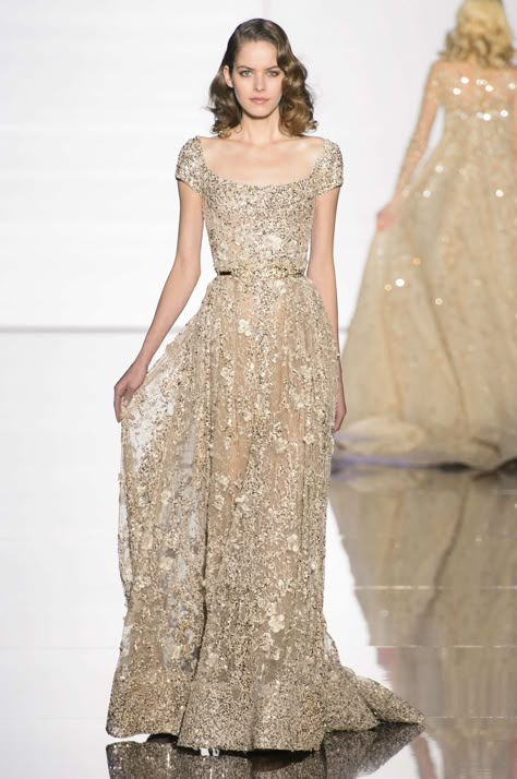 Zuhair Murad Haute Couture, 2015 Couture, 파티 드레스, Embellished Gown, Zuhair Murad, Gold Lace, Couture Gowns, Beautiful Gowns, Formal Gowns