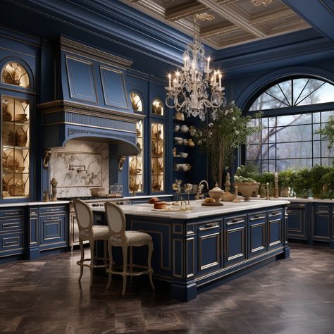 Cafehailee - Striking kitchen 😍😍 Luxury Pantry, Building A Small Cabin, Mansions Interior, Blue And Gold Marble, Reading Rooms, Castle Rooms, Luxury Mansions Interior, Mediterranean Luxury, Luxury Mansions