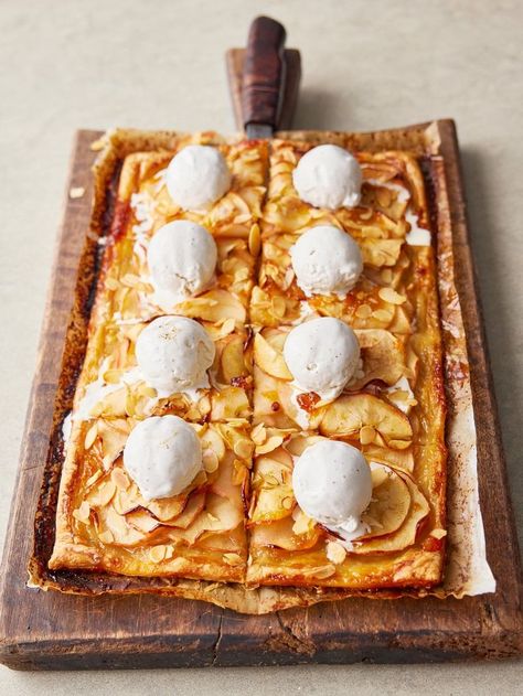 Apple tart | Jamie Oliver recipes Apricot Jam Recipe, Jamie Oliver 5 Ingredients, Apricot Jam Recipes, Apple Tart Recipe, Fakeaway Recipes, Almond Ice Cream, Jamie Oliver Recipes, 5 Ingredient Recipes, Apple Tart