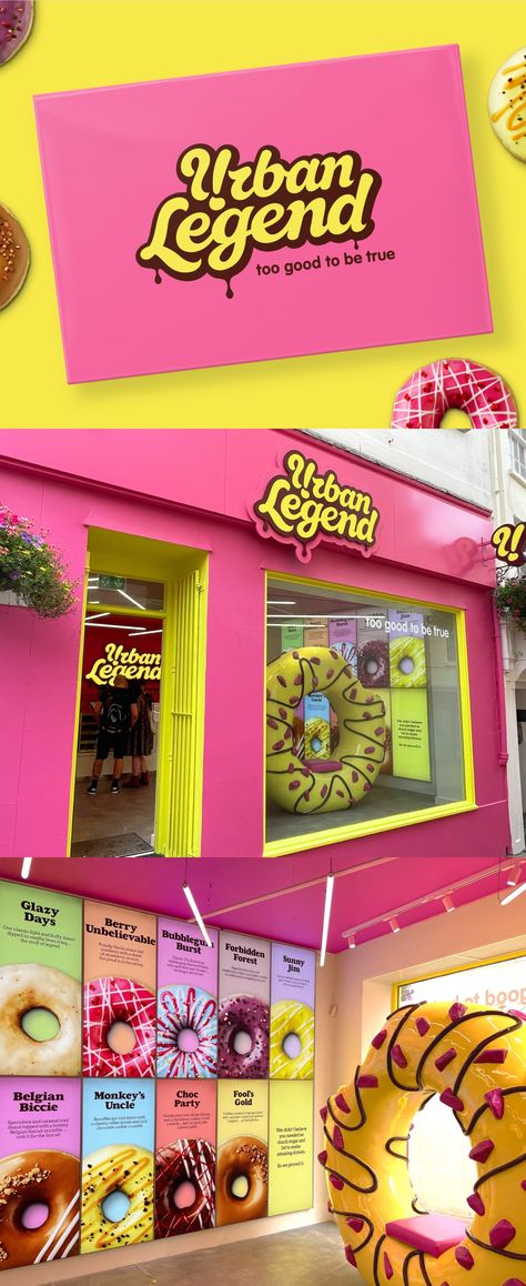 Donut Shop Branding, Donuts Design Ideas, Sweet Shop Branding, Donuts Shop Design, Doughnut Branding, Donut Packaging Design, Donut Logo Design Ideas, Donut Branding, Sweets Design