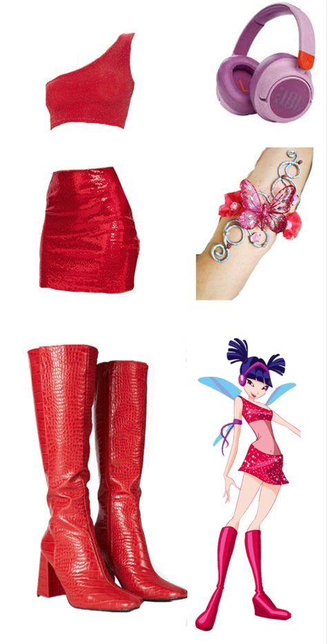 Musa Winx Club Outfit, Red Fairy Costume, Musa Costume, Musa Cosplay, Villain Costume Ideas, Winx Halloween, Winx Club Outfits, Winx Cosplay, Winx Fairy