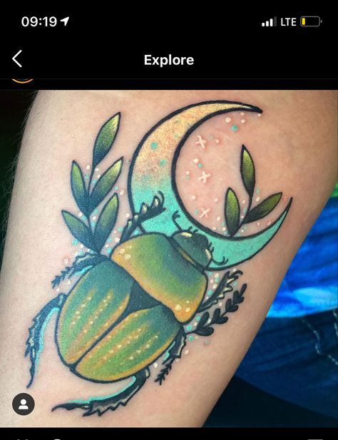 Beetle Tattoo Colorful, Green June Beetle Tattoo, Junebug Tattoo Ideas, Color Beetle Tattoo, June Bug Art, June Bug Tattoo Design, Neo Traditional Beetle Tattoo, Beetle Tattoo Color, Green Beetle Tattoo