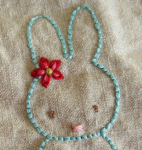 Thick-Thread Doily Love!! D.I.Y. Pattern Inspiration * Itty Bitty Bunny Hand Embroidery Design. Perfect for an apron, embroidery hoop or nursery art! Pola Sulam, Needlework Embroidery, 자수 디자인, A Bunny, Hand Embroidery Patterns, Embroidery Inspiration, Ribbon Embroidery, Hoop Art, Embroidery And Stitching