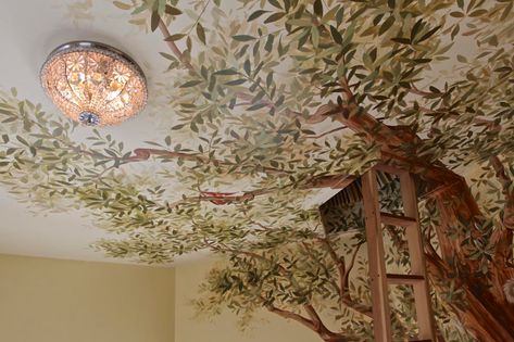 Tree Canopy Ceiling Mural, Magical Wall Mural, Nature Mural Bedroom, Mural Wall Art Forest, Mural Nature Painting, Fantasy Wardrobe Furniture, Painted Tree Wall Murals, Hand Painted Woodland Mural, Forest Wall Painting Ideas