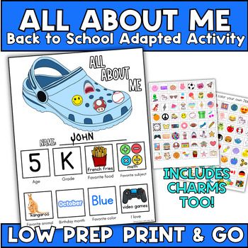 All About Me CROCS activity for Special Education - Back to School - LOW PREP Special Education Bulletin Boards, School All About Me, Elementary Bulletin Boards, Kindergarten Special Education, Special Education Activities, Education Activities, All About Me, Education Kindergarten, Speech Therapy Activities