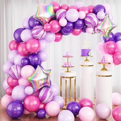 Amazon.com: Purple Balloon Garland Arch Kit, Pink and Purple Balloon Garland Kit, 81Pcs Purple Balloons Arch Kit with Agate Balloons and Star Foil Balloon for Birthday Party Baby Shower Wedding Decorations : Home & Kitchen Purple Balloon Arch, Balloon Arch Tape, Tassel Balloon, Galaxy Balloons, Balloon Bundle, Purple Balloon, Balloon Chain, Purple Balloons, Purple Birthday