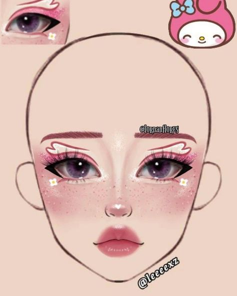 Hello Kitty Make Up Look, My Melody And Kuromi Outfit, My Melody Inspired Makeup, Kuromi Inspired Makeup, My Melody Makeup Look, Sanrio Makeup Look, Ideas De Maquillaje Aesthetic, Costumes Makeup Ideas, Pink Pochacco