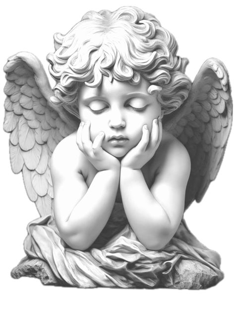 Cherub Tattoo Designs For Men, Statue Face Tattoo, Angel Cherub Tattoo, Cute Angel Drawing, Angel Art Drawing, Baby Angel Statue, Cherub Drawing, Cholo Tattoo, Cherub Tattoo Designs