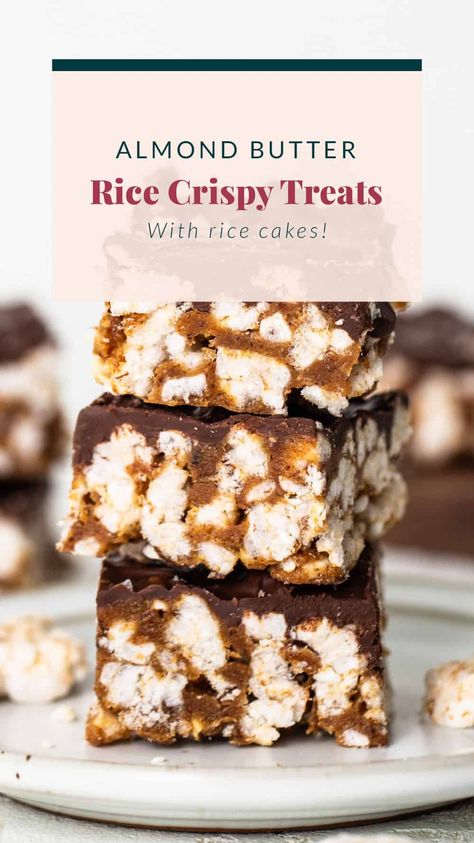 Rice Cake Magic Bars - Fit Foodie Finds Rice Cake Magic Bars, Rice Cake Dessert Ideas, Rice Bubble Recipes, Rice Cake Recipes Healthy, Cfc Recipes, Gf Bars, Rice Cakes Healthy, Cake Magic, Cake Bars Recipe