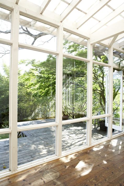 Narrow Sunroom, Porch To Sunroom, Diy Sunroom, Enclosed Decks, Small Sunroom, 4 Season Room, Four Seasons Room, Sunroom Addition, Sun Rooms