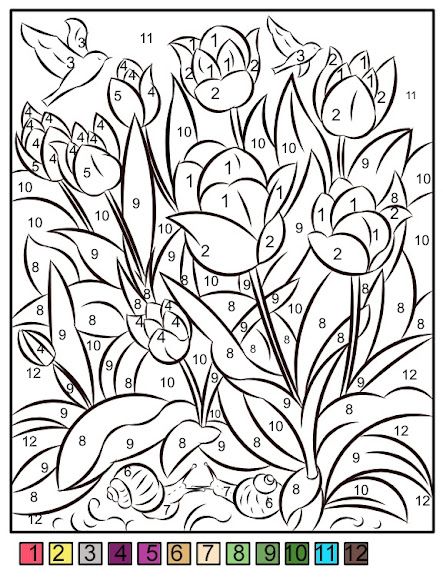 Nicole's Free Coloring Pages: Flowers Numbers Coloring Pages, Adult Color By Number, Color By Number Printable, Color By Numbers, Color By Number, Flower Coloring Pages, Color Activities, Spring Garden, Free Coloring Pages