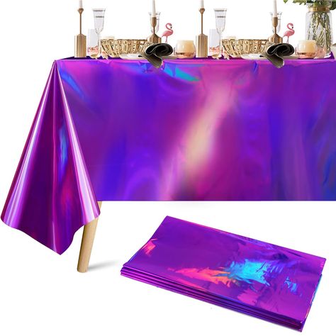 PRICES MAY VARY. 🎂 Party Decorations Includes : You will receive 4 pieces shiny iridescence plastic tablecloth. Each holographic tablecloth measures approx 54 x 108 inches, fits any rectangular table up to 8 feet in length,suitable for party decoration. 🍹 Shimmery Laser Tablecloth : The laser disposable tablecloth features a shiny holographic design, and it shows different color effects under different light, all very beautiful and shiny which will be a highlight of your party and make the par Iridescent Tablecloth, Blue Birthday Themes, Disposable Tablecloth, Holographic Design, Table Cloth Decorations, Plastic Table Covers, Holographic Foil, Plastic Tablecloth, Plastic Tables