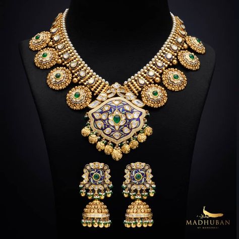 Gold Jadtar Necklace, Jadtar Jewellery Necklaces In Gold, Manubhai Jewellers Necklaces Gold, Manubhai Jewellers Necklaces, Jadtar Set, Gold Antique Necklace, Borivali Mumbai, Fusion Jewellery, Manubhai Jewellers