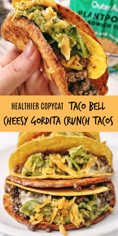 Copycat Taco Bell Cheesy Gordita Crunch Tacos. A healthy, #glutenfree alternative! Healthy Taco Bell Copycat, Healthy Taco Bell, Low Carb Taco Bell, Crunch Tacos, Cauliflower Sandwich Thins, Cauliflower Sandwich, Gorditas Recipe, Supper Meals, Copycat Taco Bell