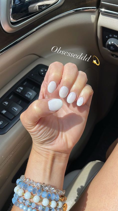 Milky White Gel Nails Color, Pale White Nails Acrylic, Milky White Squoval Nails, Kiara Sky Milky White, Creamy White Nails Acrylic, Milky White Nail Color, White Dipped Nails, Almond Color Nails, Milky White Pink Nails