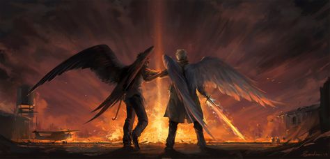 TV Show Good Omens #Angel #Sword #Wings #2K #wallpaper #hdwallpaper #desktop Terry Pratchett Books, Fantasy Authors, Good Omens Book, Good Omens, Michael Sheen, Great Paintings, Neil Gaiman, Angels And Demons, Non Fiction