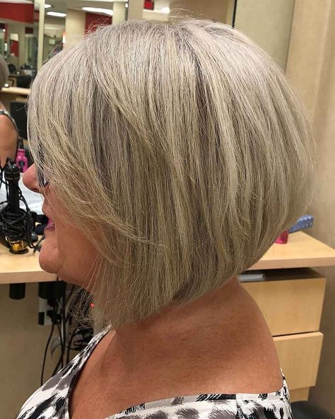 41 Lovely Layered Bob Haircuts for Women Over 60 Old Lady Bob Haircut, Older Lady Haircut, Bob Hair Styles For Women Over 50, Angled Bob Haircuts Medium, 60s Bob Haircut, Bob Haircuts For Women Over 50, Bobs With Bangs For Older Women, Layered Bob With Bangs Over 50, Graduation Haircut