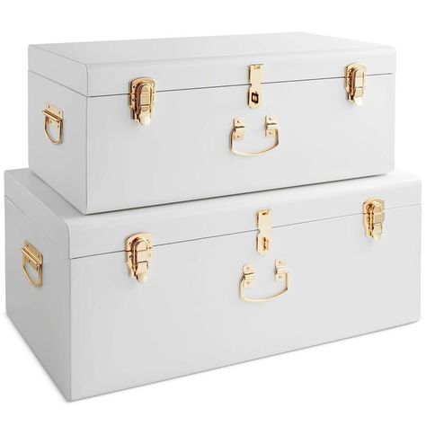 Fairmont Park Deshields 2 Piece Extra Large Storage Trunk Set & Reviews | Wayfair.co.uk Rose Gold Handle, Metal Trunks, Trunk Boxes, Hardware Storage, Storage Trunks, Box Chest, White Storage, Storage Trunk, Metal Storage