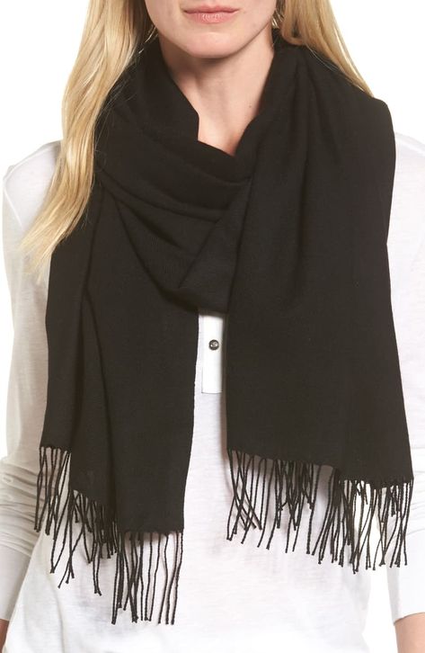 Silk Chiffon Scarves, Ways To Wear A Scarf, Cashmere Pashmina, Michelle Pfeiffer, Scarf Style, Cashmere Wrap, Long Fringe, Black Scarf, Fringe Scarf