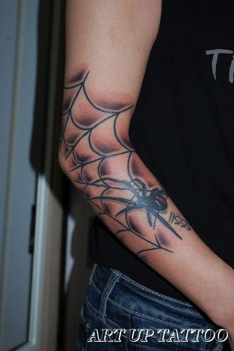 Spider Web Tattoo Elbow, Half Sleeve Tattoos Forearm, Spider Web Tattoo, Simple Arm Tattoos, Web Tattoo, Dibujos Tattoo, Black Girls With Tattoos, Half Sleeve Tattoos For Guys, Elbow Tattoos