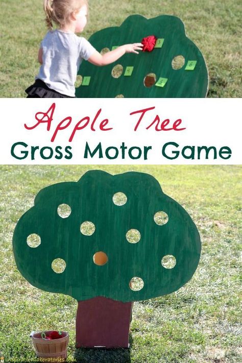 Play an apple tree gross motor game to get kids moving and practicing numbers. Homemade yarn apples add a special touch. September Gross Motor Activities, Yarn Apples, Apple Crafts, September Activities, Gross Motor Activity, Sensory Bag, Education Games, Apple Activities, Gym Games