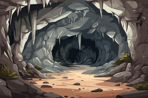 Cartoon Forest Drawing, Grotto Illustration, Cavern Drawing, Cave Drawing Illustration, Cave Digital Art, Cave Illustration, Cave Background, Ink Reference, Cave Drawing