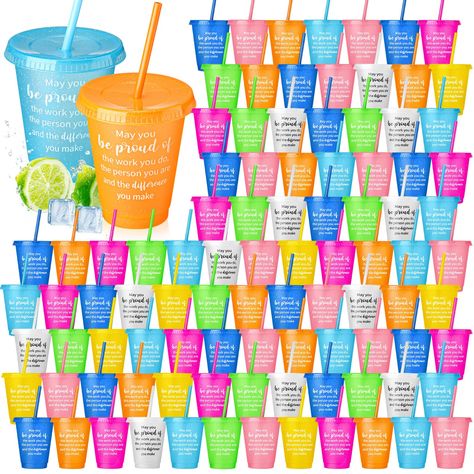 PRICES MAY VARY. Diverse Colors: these employee appreciation tumbler with lids and straws come in a whopping 12 glitter colors, with each package containing 60 cups; Each cup holds around 17 oz, ideal for various types of beverages such as juice, iced coffee, beer, and milk Inspirational Messages: quoted with warm, encouraging words, these employee appreciation cups go beyond their utility to deliver positivity and strength; Imprinting your gratitude and blessings, these cups serve as sweet, tho