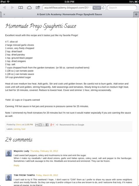 Prego Sauce Copycat recipe Copycat Prego Spaghetti Sauce, Prego Copycat Recipe, Prego Spaghetti Recipe, Prego Sauce Recipe, Freezer Spaghetti Sauce, Prego Sauce, Homemade Spaghetti Sauce, Italian Pasta Recipes, Copykat Recipes