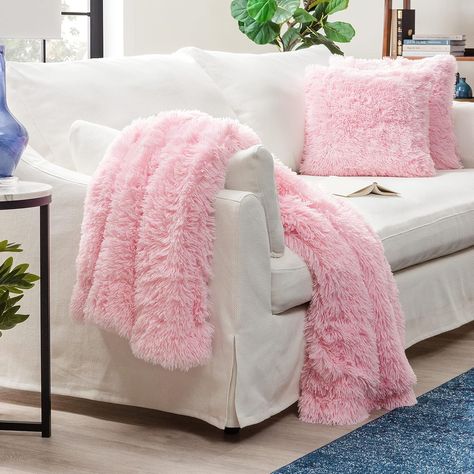 Chanasya Premium Throw Blanket & Pillow Cover - Long Faux Fur Fuzzy Sherpa Throw (50" x 65”) & 2 Pillow Covers (18" x 18”) - 3-Piece Set, Pink Fuzzy Throw Blanket, Blanket Decor, Fur Blankets, Floral Throw Blanket, Striped Throw Blanket, Faux Fur Throw Blanket, Faux Fur Blanket, Fur Throw Blanket, Cozy Throw Blanket