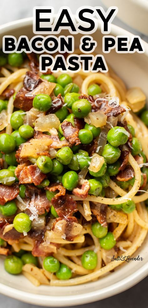 Peas Bacon Pasta, Pasta Dish With Bacon, Noodles And Bacon Recipes, Pasta And Bacon Recipes Easy Dinners, Pea Bacon Pasta, What To Make With Bacon Dinners, Bacon And Peas Pasta, Bacon Peas Pasta Recipes, Pasta Peas And Bacon