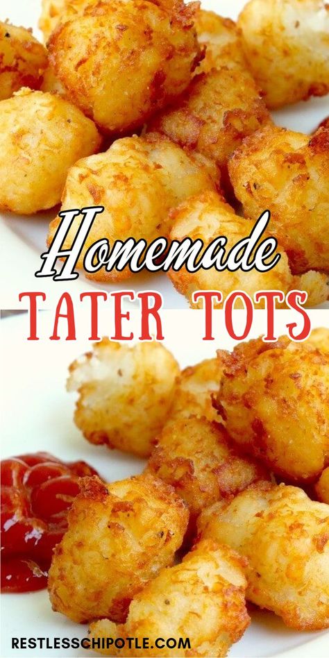 Potato Dishes Easy, Homemade Tater Tots, Tater Tot Recipes, Easy Potato Recipes, Potato Recipes Side Dishes, Tater Tots, Potato Side Dishes, Air Fryer Recipes Easy, Homemade Snacks