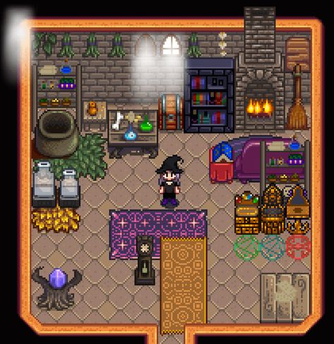 Crafting Shed, Stardew Farms, Stardew Valley Layout, Stardew Valley Farms, Witch Room, Craft Shed, Architecture Model Making, Animal Crossing Game, Witch House