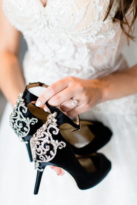 undefined Brides Heels, Dark Weddings, Romantic Color Schemes, Weird Wedding, Badgley Mischka Wedding Shoes, Romantic Floral Wedding, Witchy Wedding, Black Wedding Shoes, Night Shoes