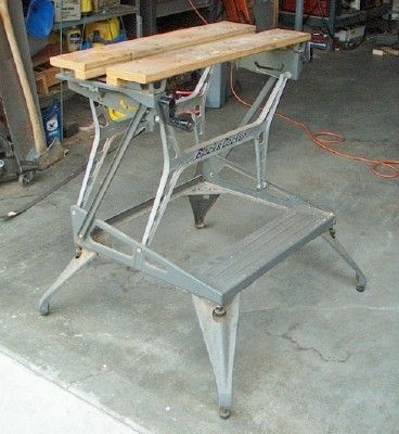 This is my venerable 35 year old Black & Decker Workmate. I most often use it as a base for several power tools normally mounted on a bench. Homemade Router Table, Circular Saw Table, Best Circular Saw, Portable Workbench, Used Woodworking Tools, Woodworking Tools Storage, Work Benches, Woodworking Chair, Tool Bench