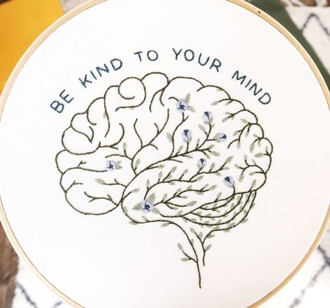 embroidery patterns Mental Health Embroidery, Brain Embroidery, Floral Brain, Floral Anatomy, Illustrated Instructions, Be Kind To Your Mind, Beautiful Thoughts, Stitch Guide, Detail Photos