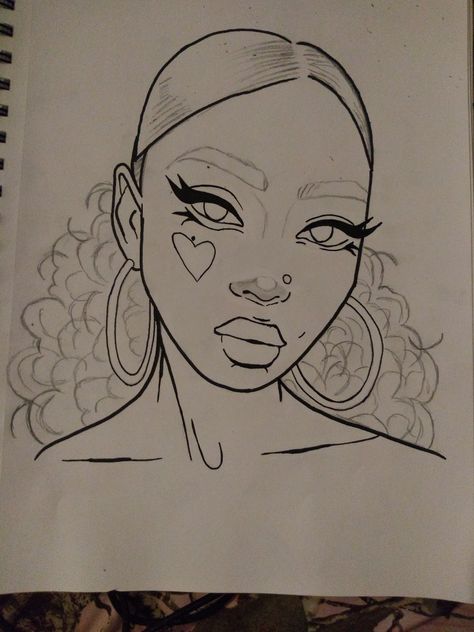 Baddie Sketches Pencil, Baddie Eyes Drawing, Black Girls Drawings Sketches, Brats Drawings, Black Drawings Sketches, Bratz Drawings Pencil, Black Women Drawings Sketch, Baddie Sketches, Black People Drawings Sketch