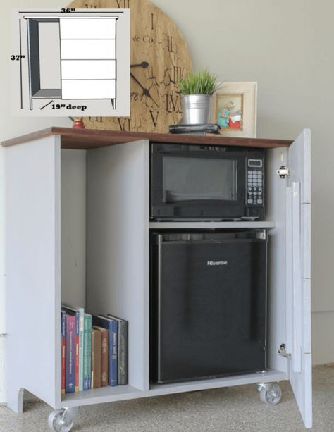 Mini Fridge storage cabinet free plans Fridge Microwave Cabinet, Mini Fridge Storage, Mini Fridge Cabinet, Microwave Cabinet, Microwave Stand, Cabinet Plans, Diy Tv Stand, Fridge Storage, Bar Fridges