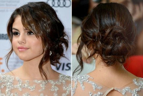 Homecoming hairstyles Selena Gomez Short Hair, Loose Bun, Selena Gomez Hair, Prom Hair Updo, Low Bun, Prom Hairstyles, Half Up Hair, Stylish Hair, Homecoming Hairstyles