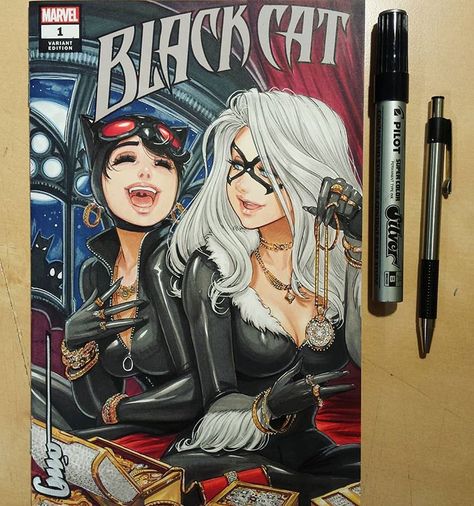 Omar Dogan on Instagram: “( Original : Sold ) #blackcat and #catwoman having a great time. Took a while on this one , I will try some more crazy jewellery on some…” Omar Dogan, Black Cat Comics, Catwoman Comic, Image Spiderman, Black Cat Marvel, Cat Woman, Cat Comics, Arte Dc Comics, Fete Anime