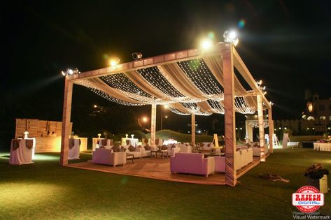 Photo By Meraki Events - Decorators Wedding Gazebo Decorations Outdoor, Wedding Sitting Area, Wedding Lounge Decor, Wedding Lounge Seating, Thread Ceremony, Gazebo Wedding Decorations, Wedding Poster Design, Pandal Decoration, Engagement Stage Decoration