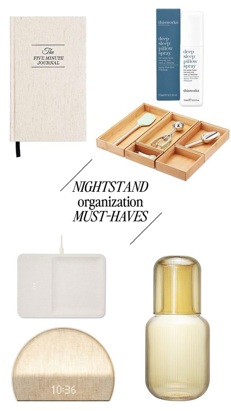 Night Stand Must Haves, Nightstand Essentials For Women, Night Stand Organization Ideas, Night Stand Essentials, Nightstand Must Haves, Nightstand Organization Ideas, Nightstand Drawer Organization, Nightstand Essentials, Bathroom Skincare