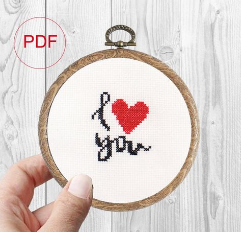 I love you cross stitch pdf pattern Romantic Cross Stitch, Unicorn Cross Stitch Pattern, Funny Cross Stitch Patterns, Xmas Cross Stitch, Valentines Earrings, Cross Stitch Love, Quick Stitch, Cross Stitch Bookmarks, Cross Stitch Heart