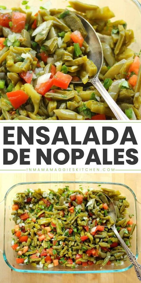 Revitalize your meals with Ensalada de Nopales! This vegan-friendly cactus salad is a top choice for salads for parties or a light lunch. A standout Mexican side dish recipe and a must-try Mexican food recipe that’s sure to impress. Pin it now and delight your guests! Cactus Salad Mexican, Mexican Vegetable Side Dishes, Nopales Recipes Mexican, Nopales Recipes, Salads For Parties, Nopales Salad, Nopales Recipe, Mexican Side Dish, Cactus Salad