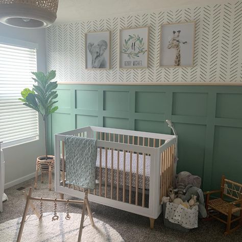 Sage Green Nursery Safari, Box Room Nursery, Up Nursery, Neutral Nursery Rooms, Nursery Accent Wall, Baby Nursery Inspiration, Baby Room Neutral, Baby Nursery Neutral