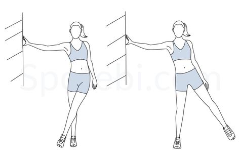 Maintain your torso stationary and your core tight. Keep the movement slow and controlled and use your muscles, not the momentum, to move your legs. Breathe slowly and with each leg swing, try to take your leg closer to its full range of motion. http://www.spotebi.com/exercise-guide/lateral-leg-swings/ Leg Swings, Push Workout, Calories Burned, Pump It Up, Workout Guide, A Workout, Glutes Workout, Physical Therapy, Burn Calories